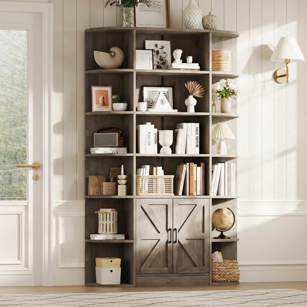 75in Tall White Bookcase 6 Tier Corner Bookshelf with Doors gallery