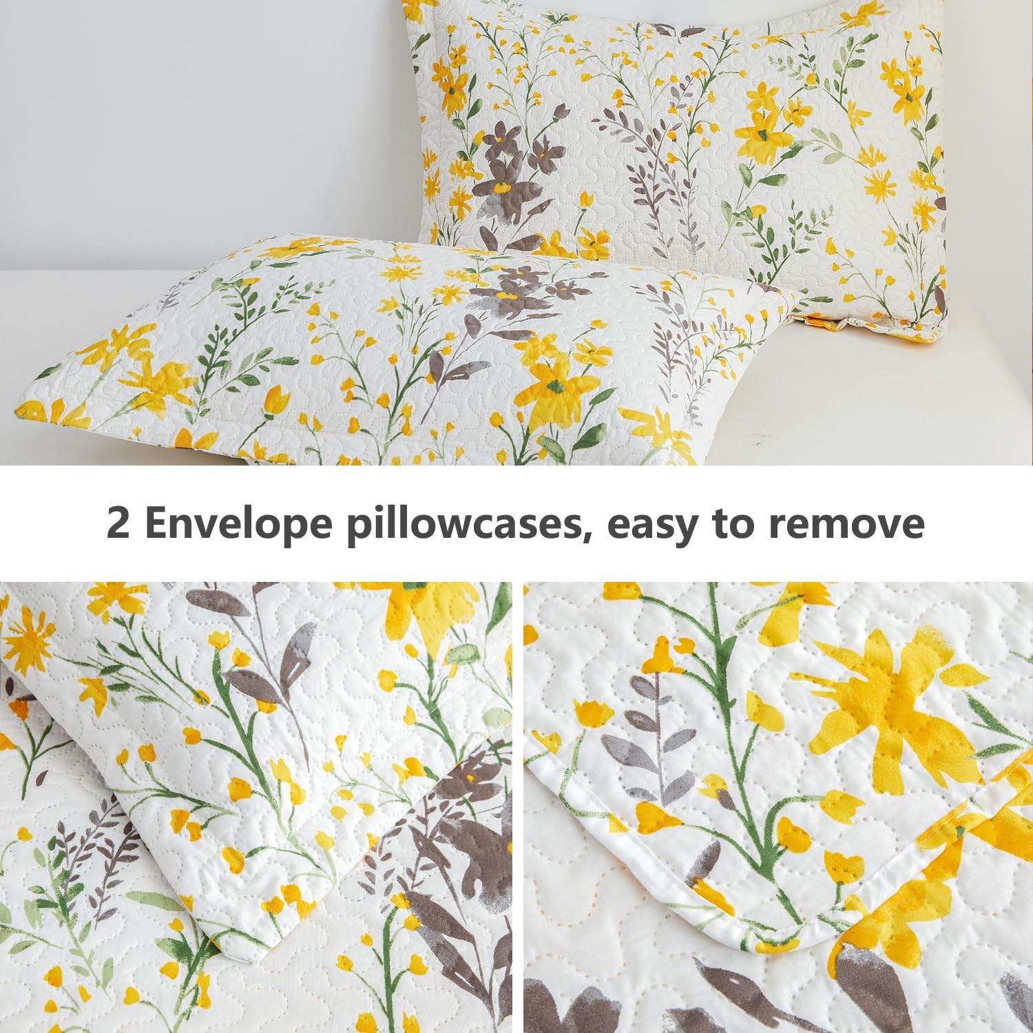 3-Piece Floral Quilt Set Full/Queen Size,Lightweight Spring Summer Country Be... gallery