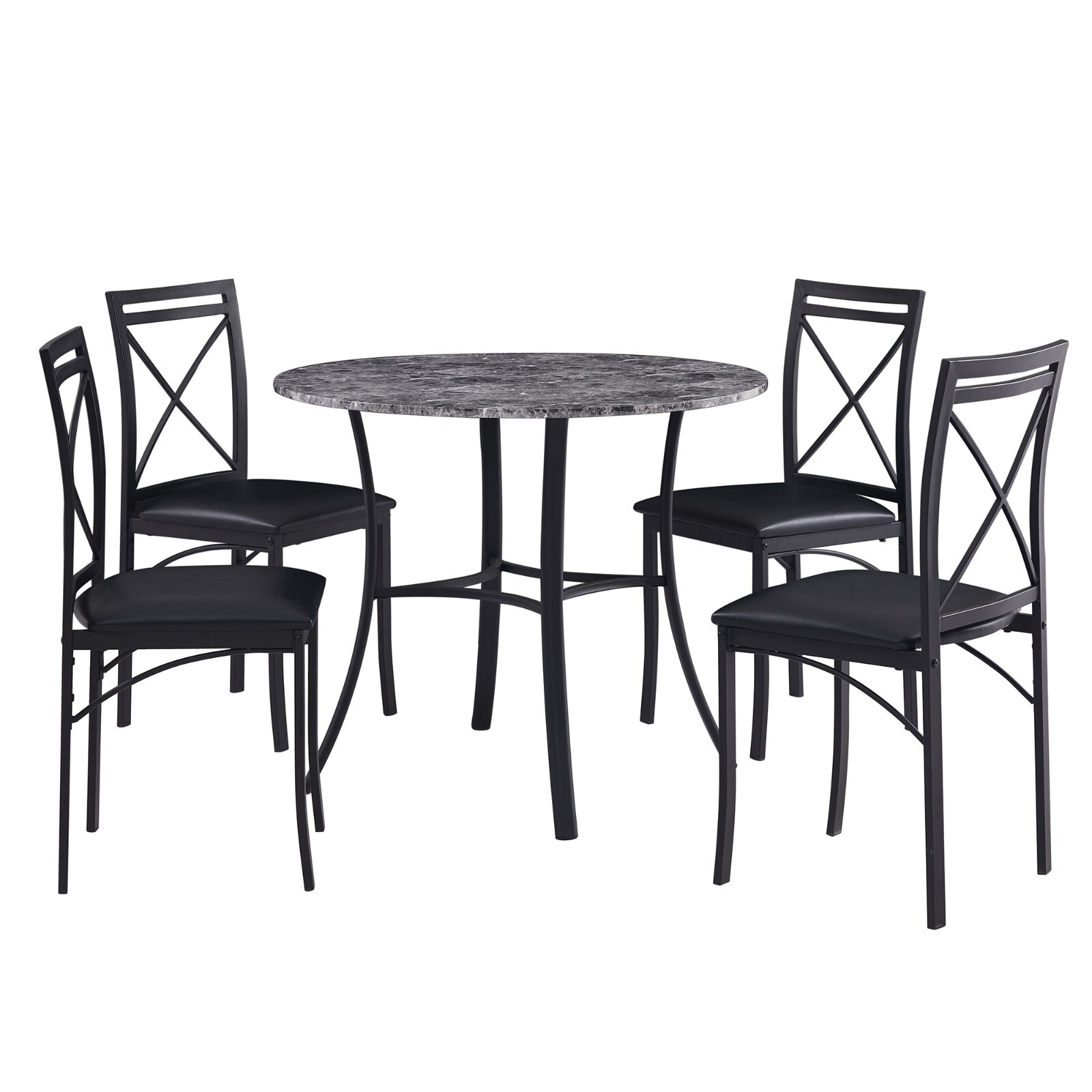 5 Pcs Dining Table Set for Kitchen Marble Grain Table Top Dinette w/Storage Rack gallery