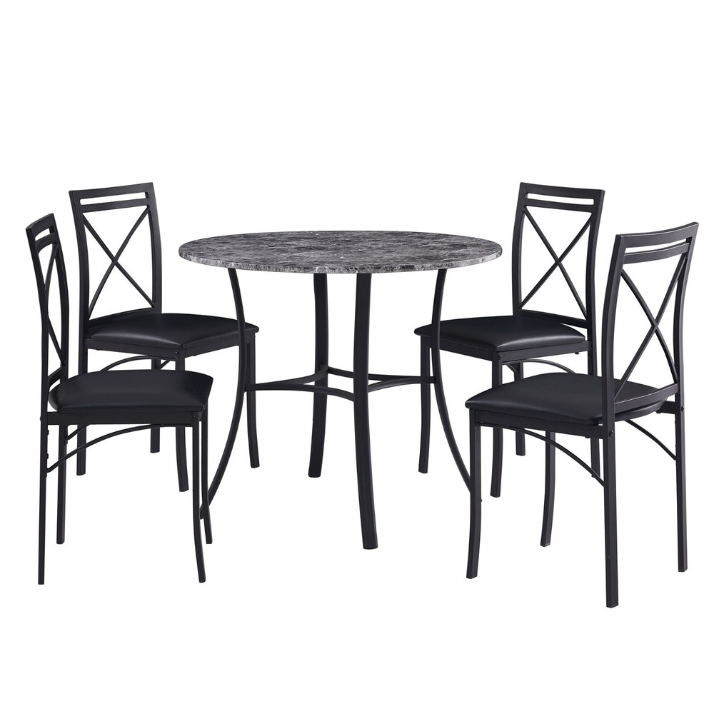 5 Pcs Dining Table Set for Kitchen Marble Grain Table Top Dinette w/Storage Rack