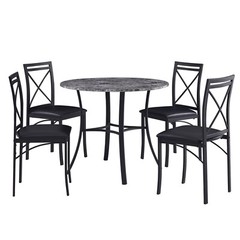 5 Pcs Dining Table Set for Kitchen Marble Grain Table Top Dinette w/Storage Rack
