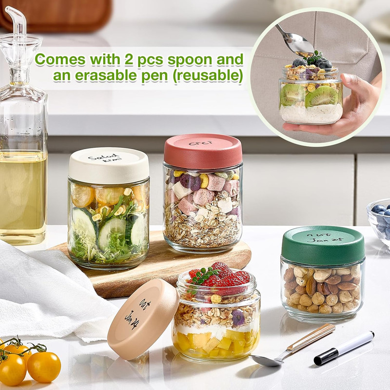 8 Pack Overnight Oats Containers with Lids 16Oz 10Oz Glass Mason Jars Meal Prep gallery