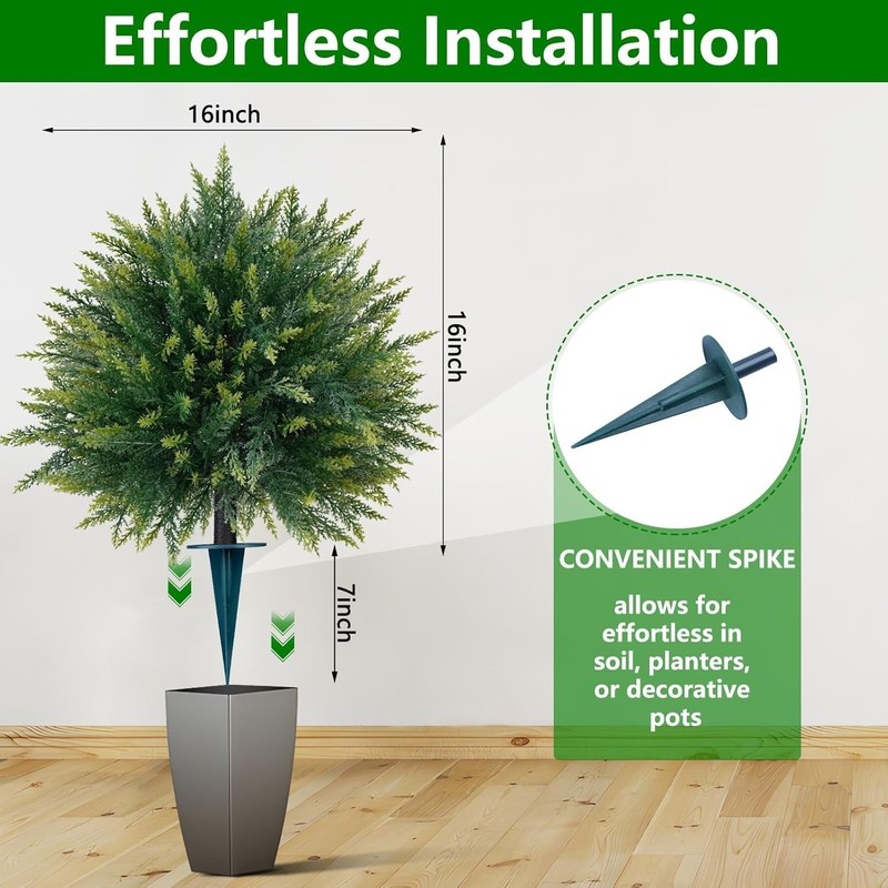 *NEW* 2PCS Artificial Cedar Topiary Ball Trees 23" for Outdoors w/ Ground Spike gallery