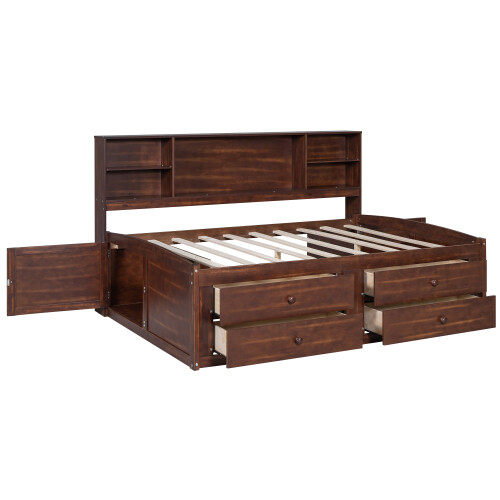 Full Size Captain Bed with Bookcase & Drawers Wood Daybed with Storage Headboard gallery