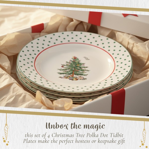 Spode Christmas Tree Polka Dot Tidbit Plates Set of 4 - Dishwasher Safe gallery