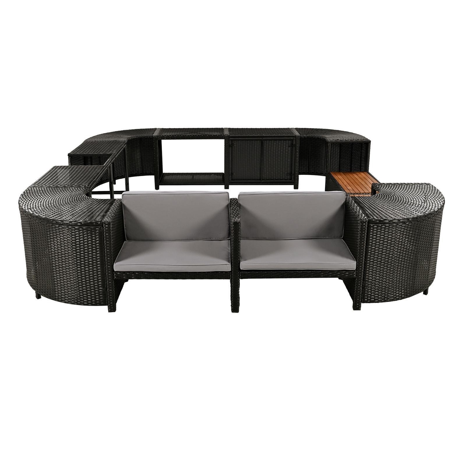Frame Quadrilateral Outdoor Rattan Sectional Sofa Set with Mini Sofa, Wooden gallery