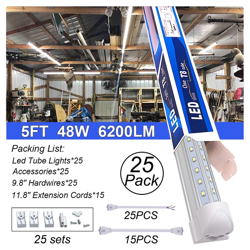 25 Pack 5Ft V-Shape Linkable Workshop Warehouse Garage Ceiling Led Tube Lights gallery