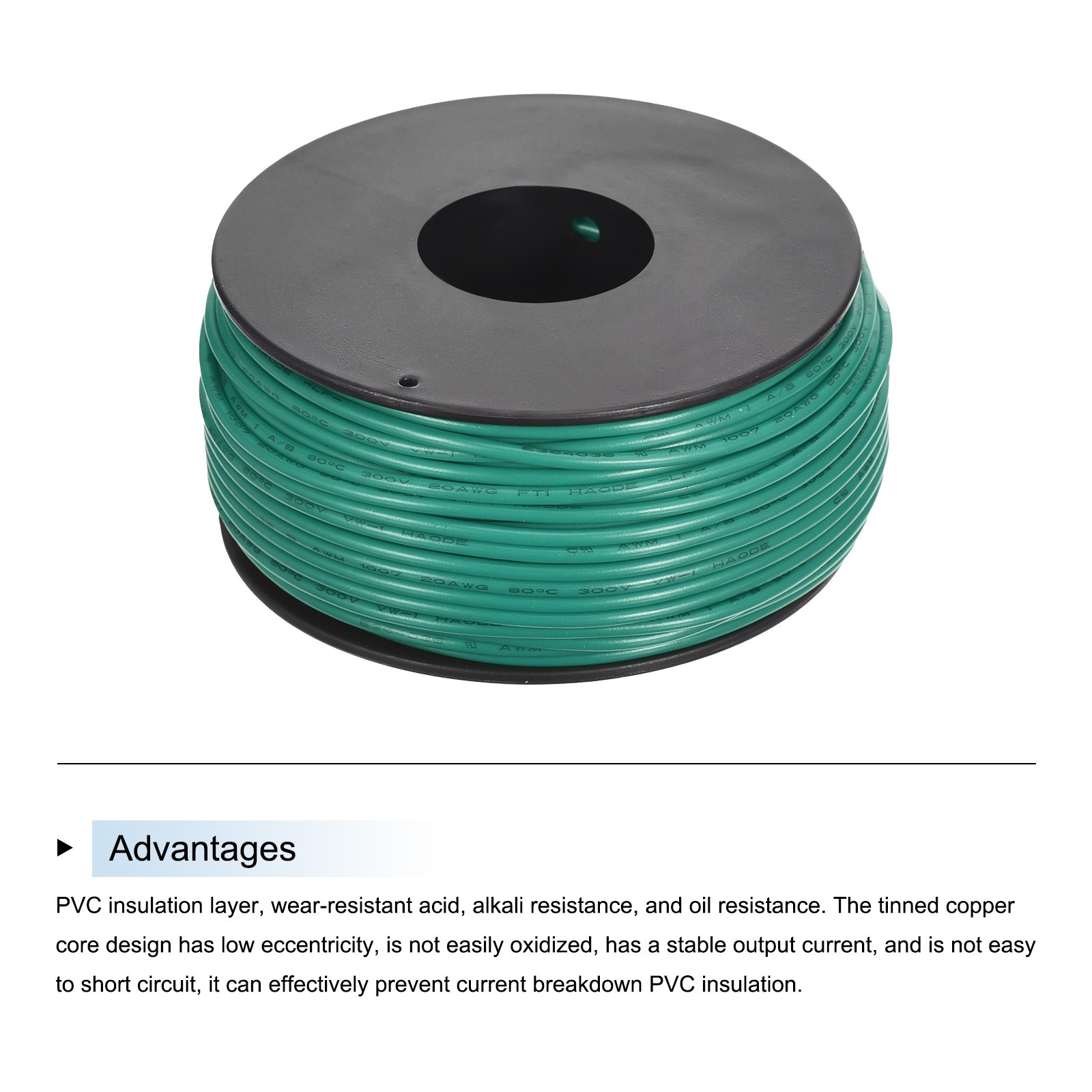 20AWG Stranded Wire Hookup 30M/100ft Green, Electrical Wire UL1007 Spool gallery