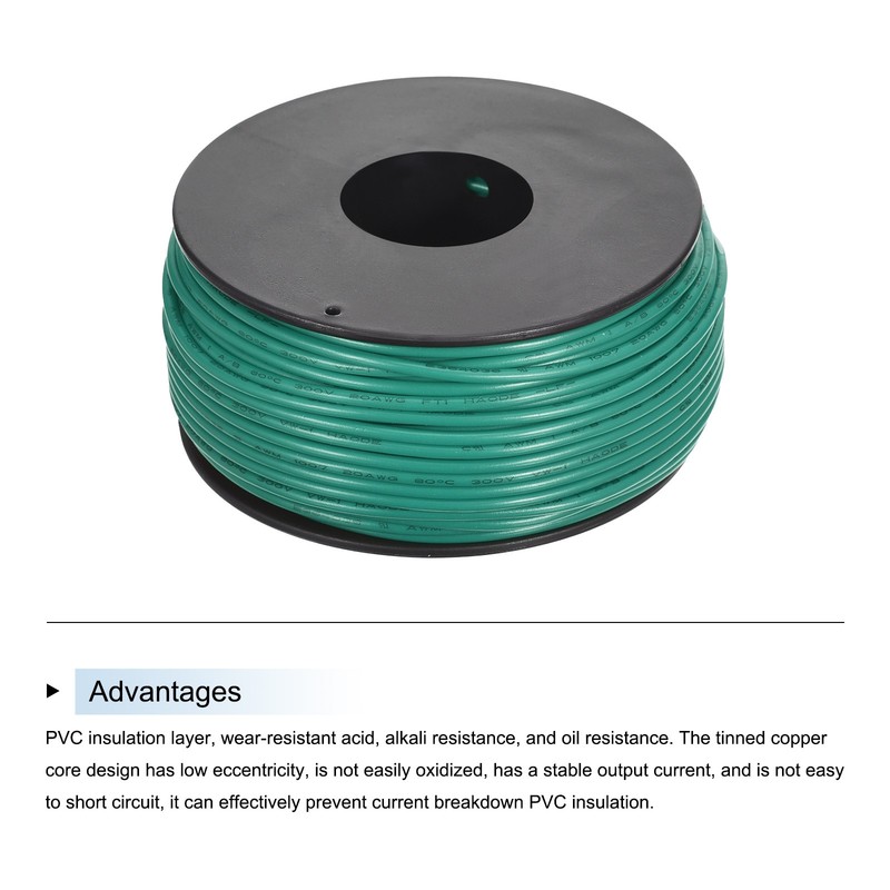 20AWG Stranded Wire Hookup 30M/100ft Green, Electrical Wire UL1007 Spool gallery