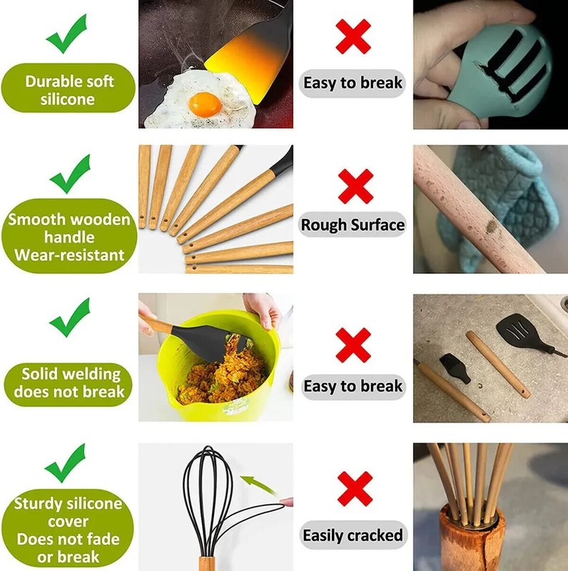 12-Pcs Kitchen Silicone Utensils Set with Heat Resist Wooden Handle Black gallery