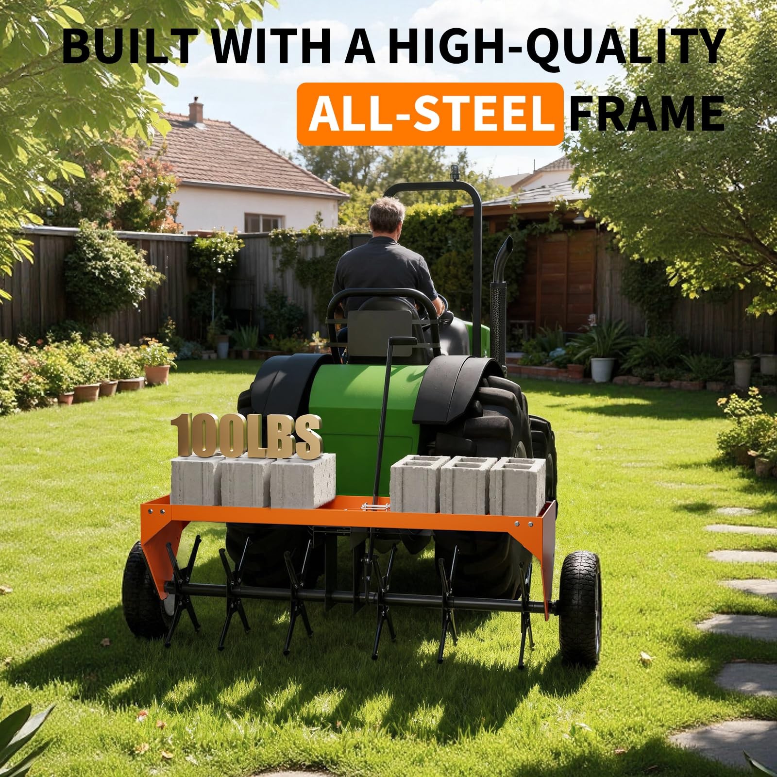 48 inches Tow Behind Lawn Aerator Attachment, Steel Plug Tines, Universal Hitch gallery