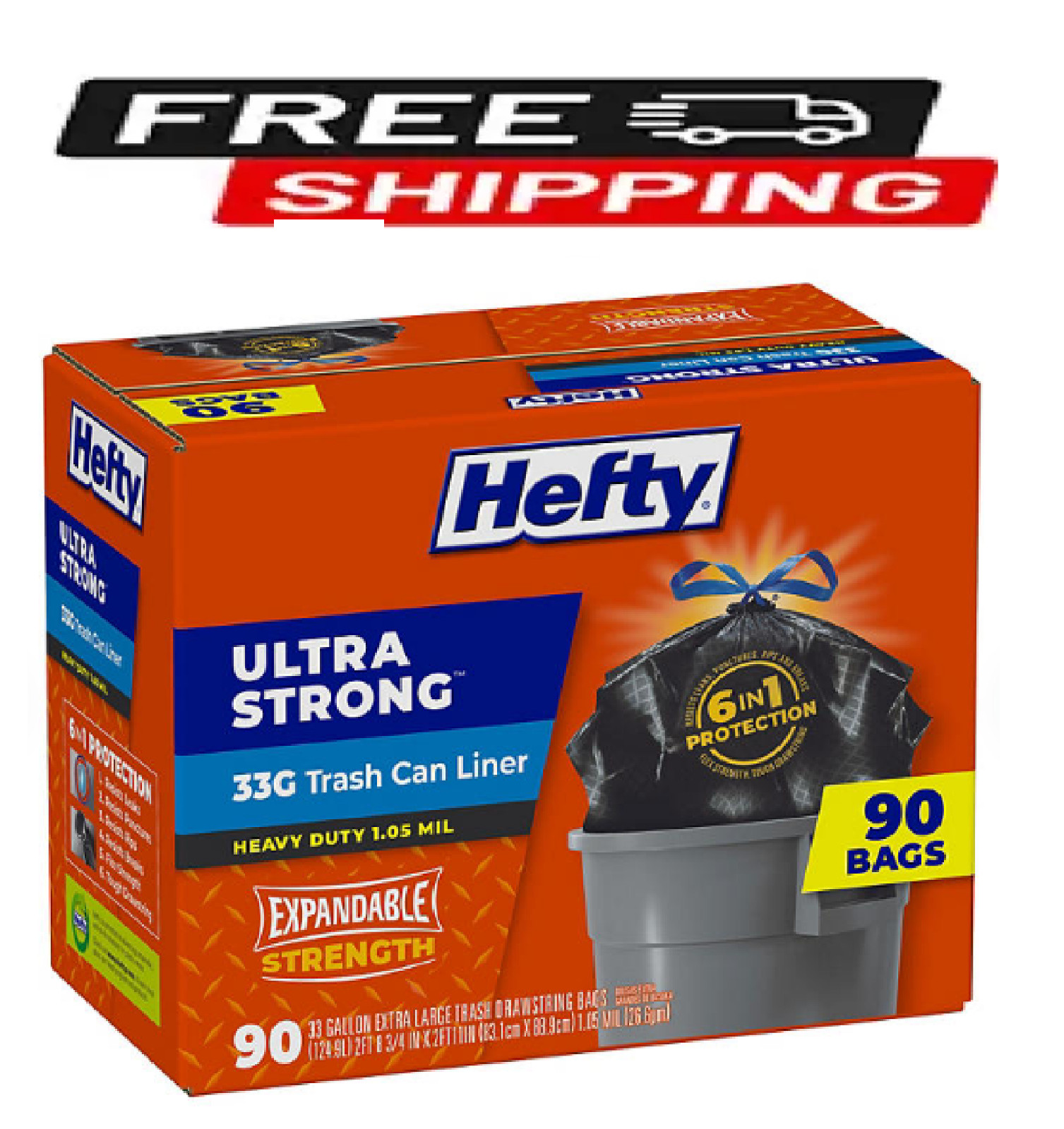 Hefty Ultra Strong Drawstring Trash Bags, Unscented 33 gal., 90 ct. gallery