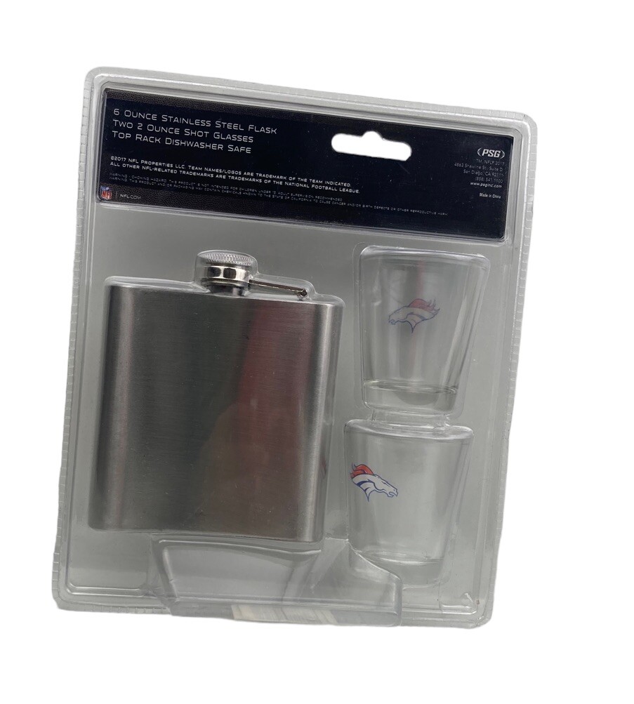 NFL Denver Broncos 6 oz. Flask and 2oz. Shot Glasses Set gallery