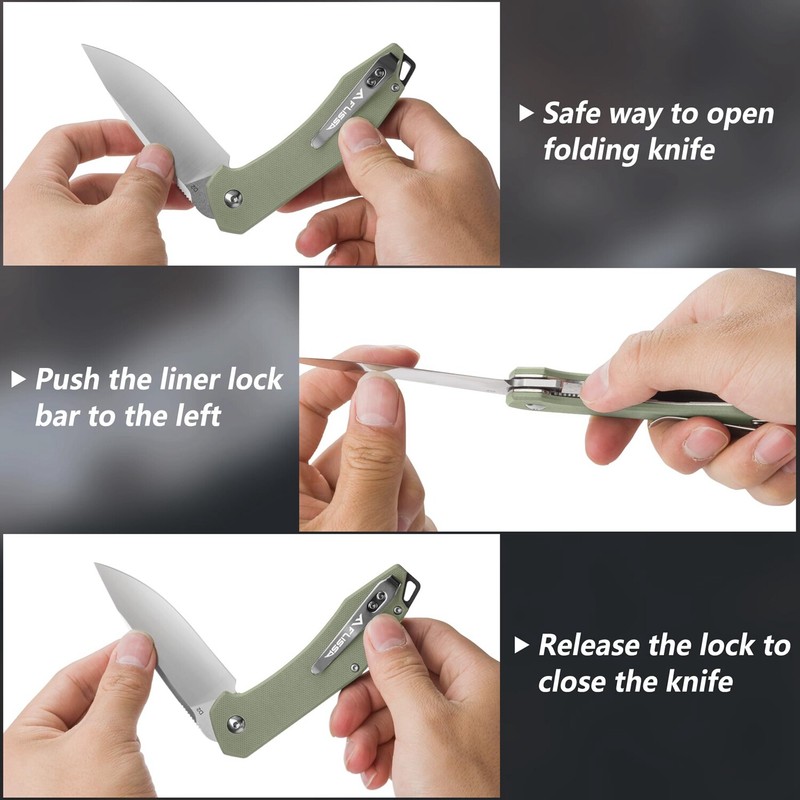 FLISSA Folding Pocket Tactical Knife D2 Blades Liner Lock W/G10 Handle EDC Knife gallery