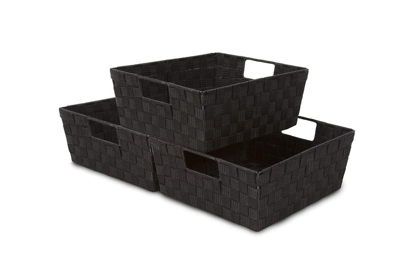 3 Pack Woven Basket Bin Set - Stackable Shelf Storage Tote Baskets with Handles gallery