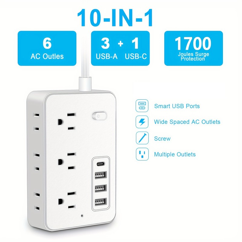 Wall Mountable USB Surge Protector Power Strip with USB Ports 6/8 Outlet Plugs gallery