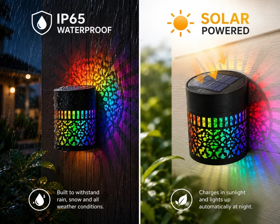 Solar Mandala Mosaic Lights 7 Color Changing Outdoor Solar Fence Decor Lamp gallery