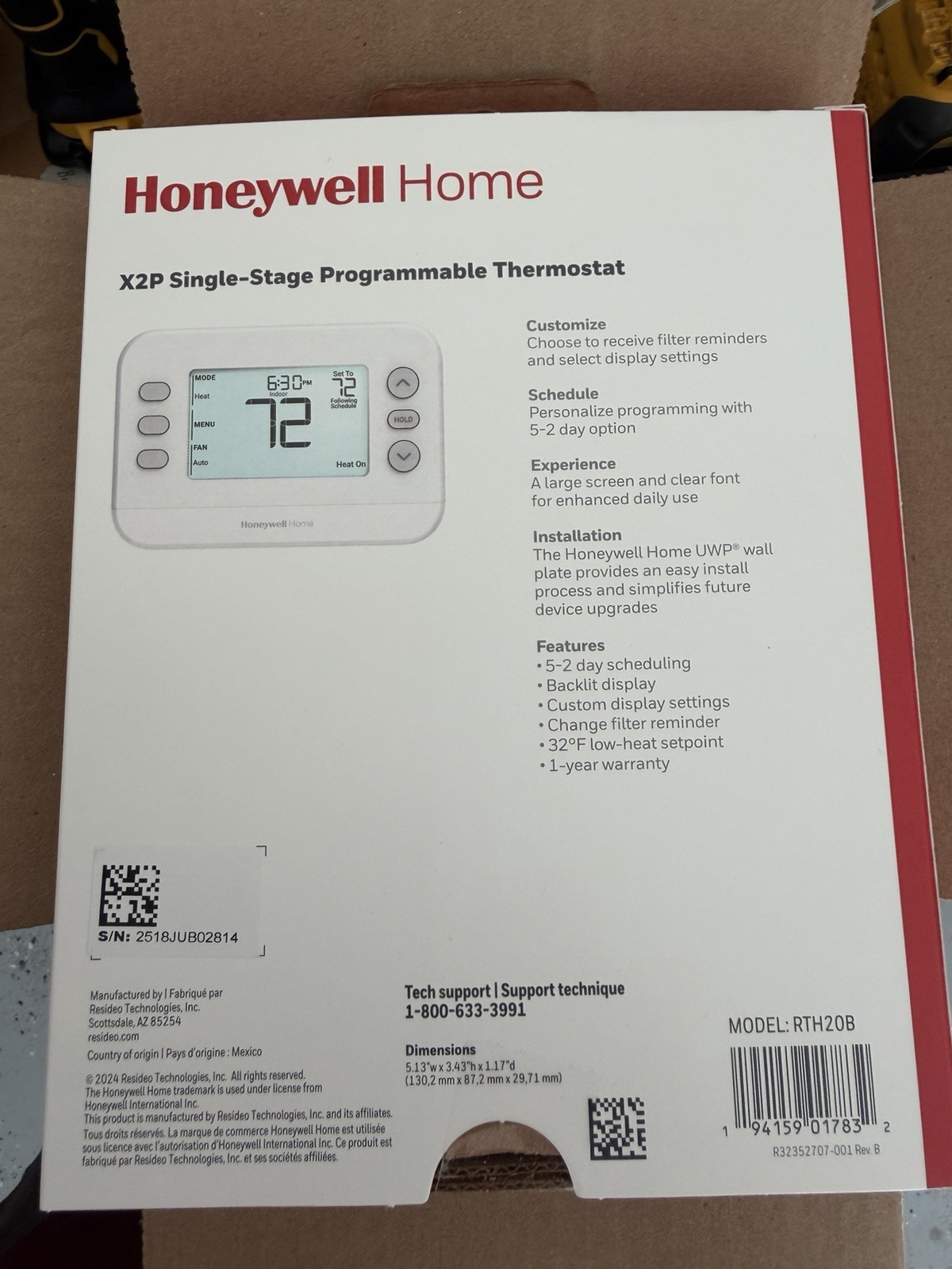 Honeywell Home X2P Programmable Thermostat, Single-Stage, 1-Heat/1-Cool gallery