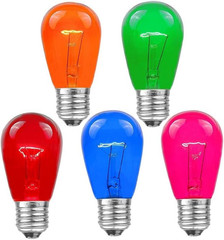 25 Pack S14 Outdoor Patio Edison Replacement Bulbs, E27 Medium Base, Multi, 11 W