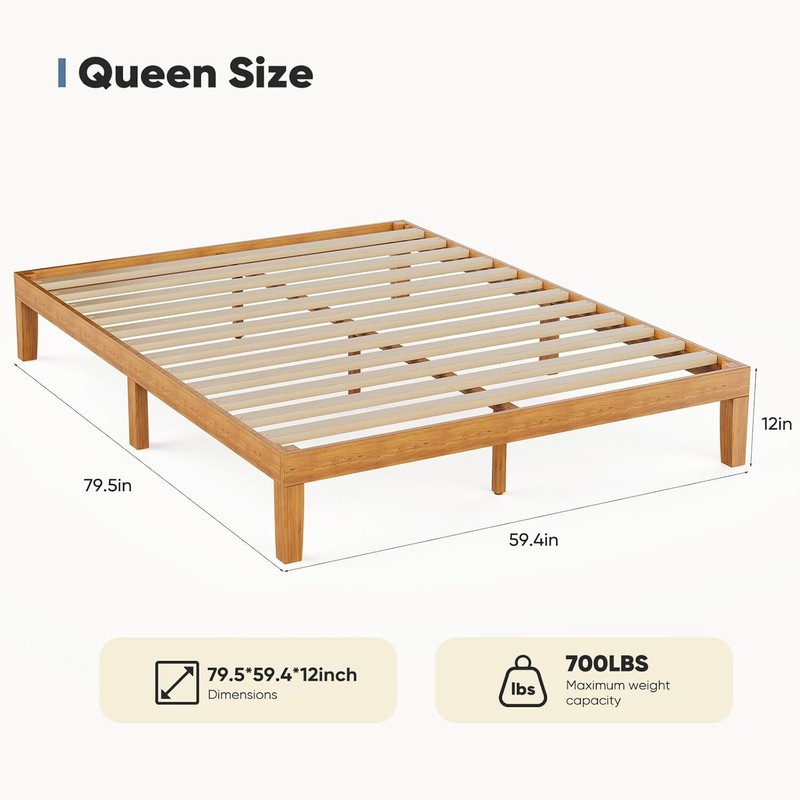 Twin Full Queen King 12in Solid Wood Bed Frame Wooden Platform Bed Support Slats gallery