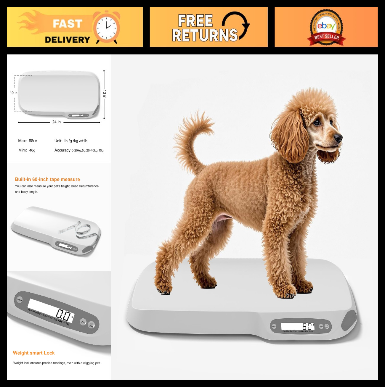 Digital Pet Scale for Dogs & Cats, Weighs 40g-88Lb, Ideal for Puppies & Kittens gallery