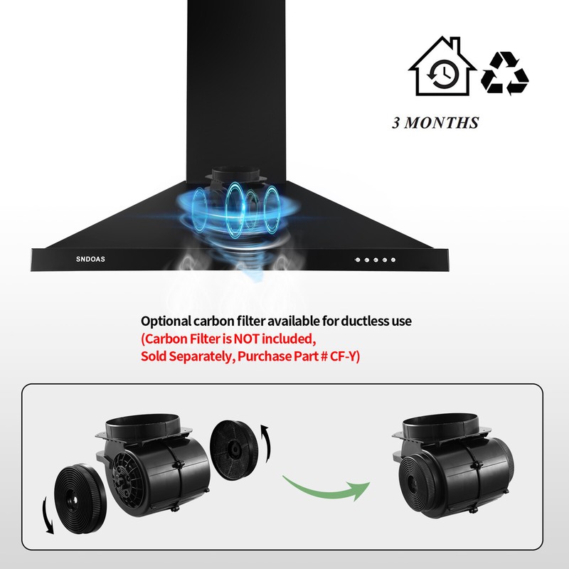 30 inch Wall Mount Kitchen Range Hood 500CFM Top Vent Black New LED Light gallery