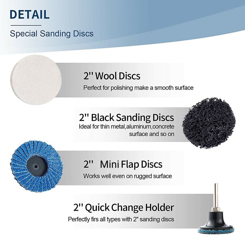 71PCS 2" Roll Lock Sanding Discs Set W/ 1/4 Holder Die Grinder Quick Change Disc gallery