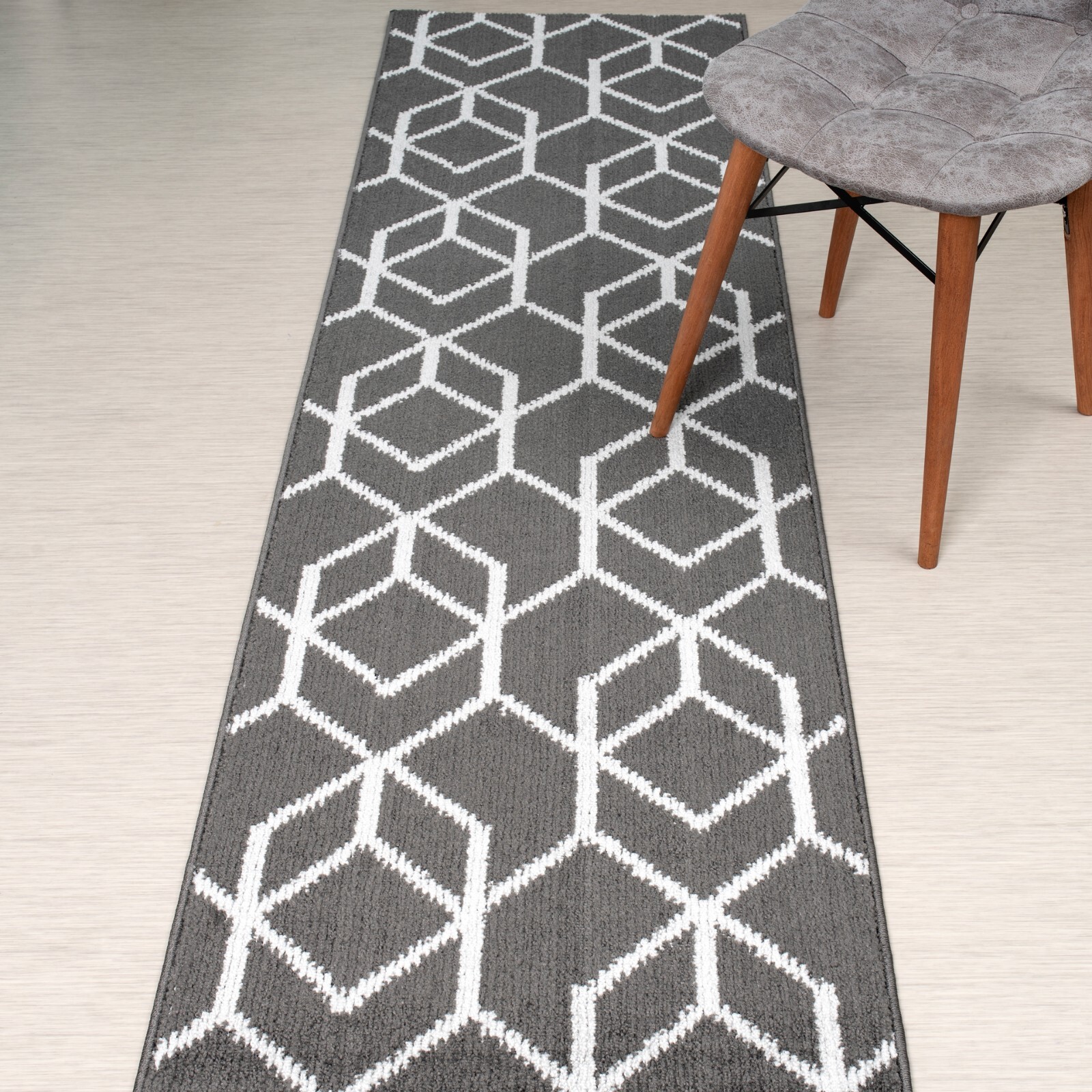 Custom Size Hallway Runner Rug, Non Slip, 26 Wide X Your Choice of Length, Grey gallery