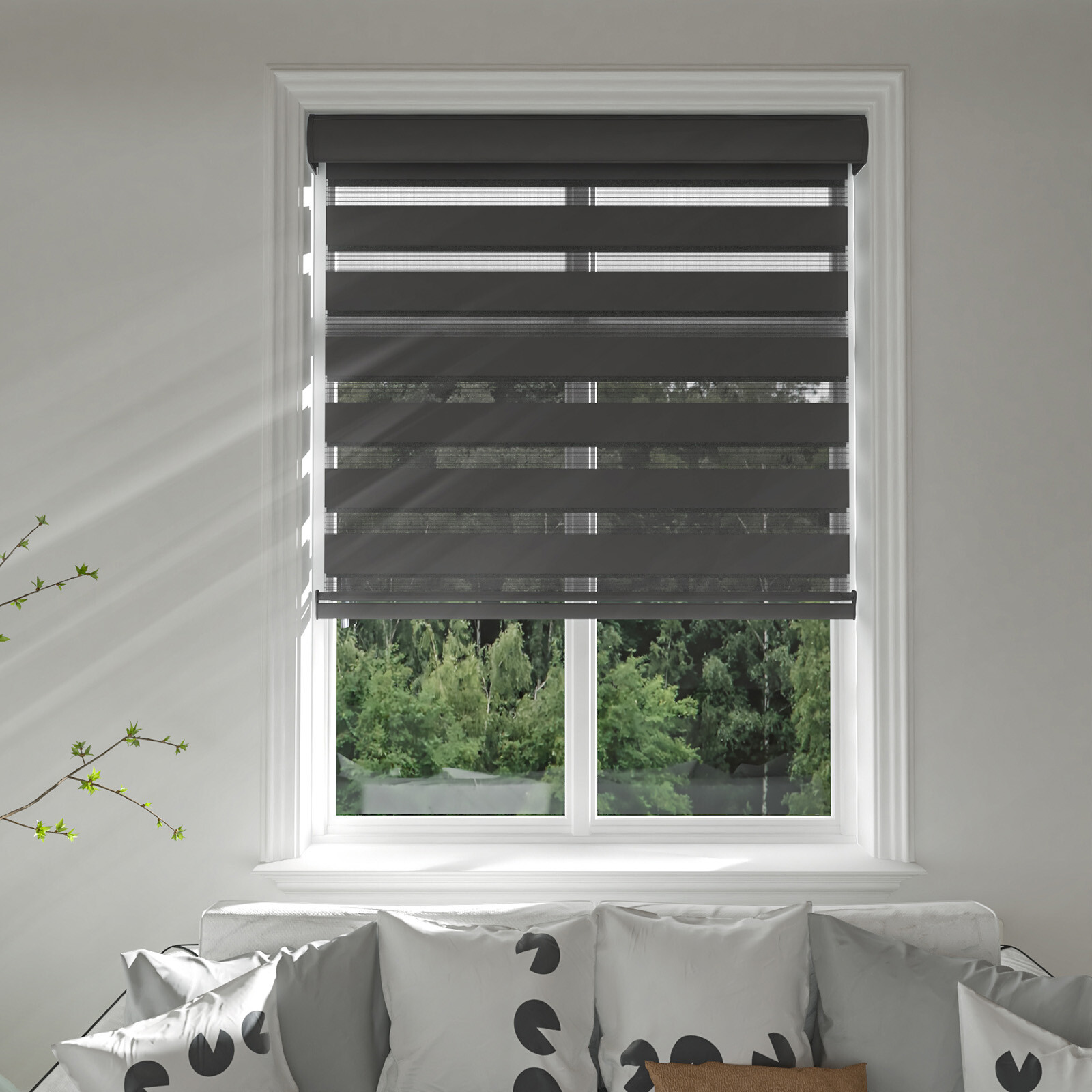 Horizontal Window Shade Blind Zebra Dual Roller Blinds Curtains,Easy to Install gallery