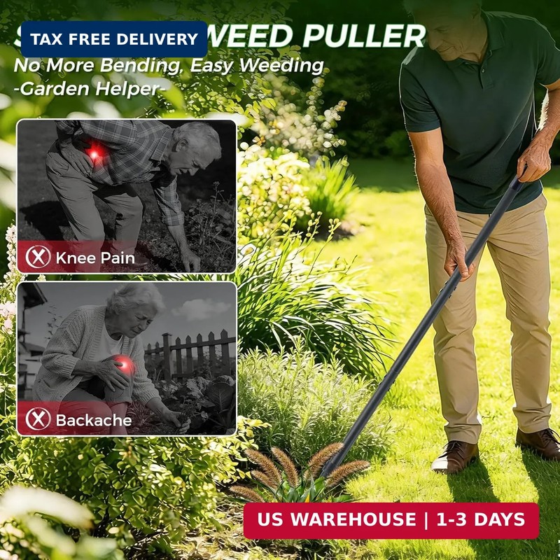 Stand Up Weed Puller Tool, 46" Adjustable All-Metal Long Handle Weeder with 4-Cl gallery
