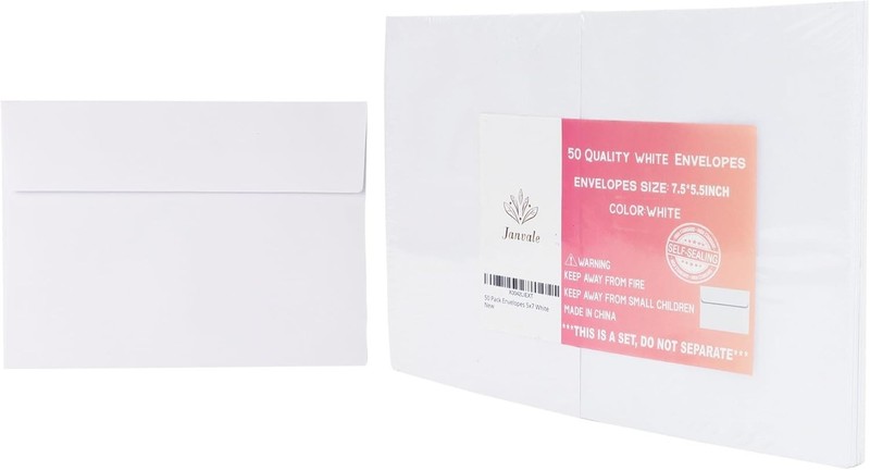 5x7 Envelopes 50 Pack, A7 White Envelopes for Invitations, 5 1/4” x 7 1/4” La... gallery