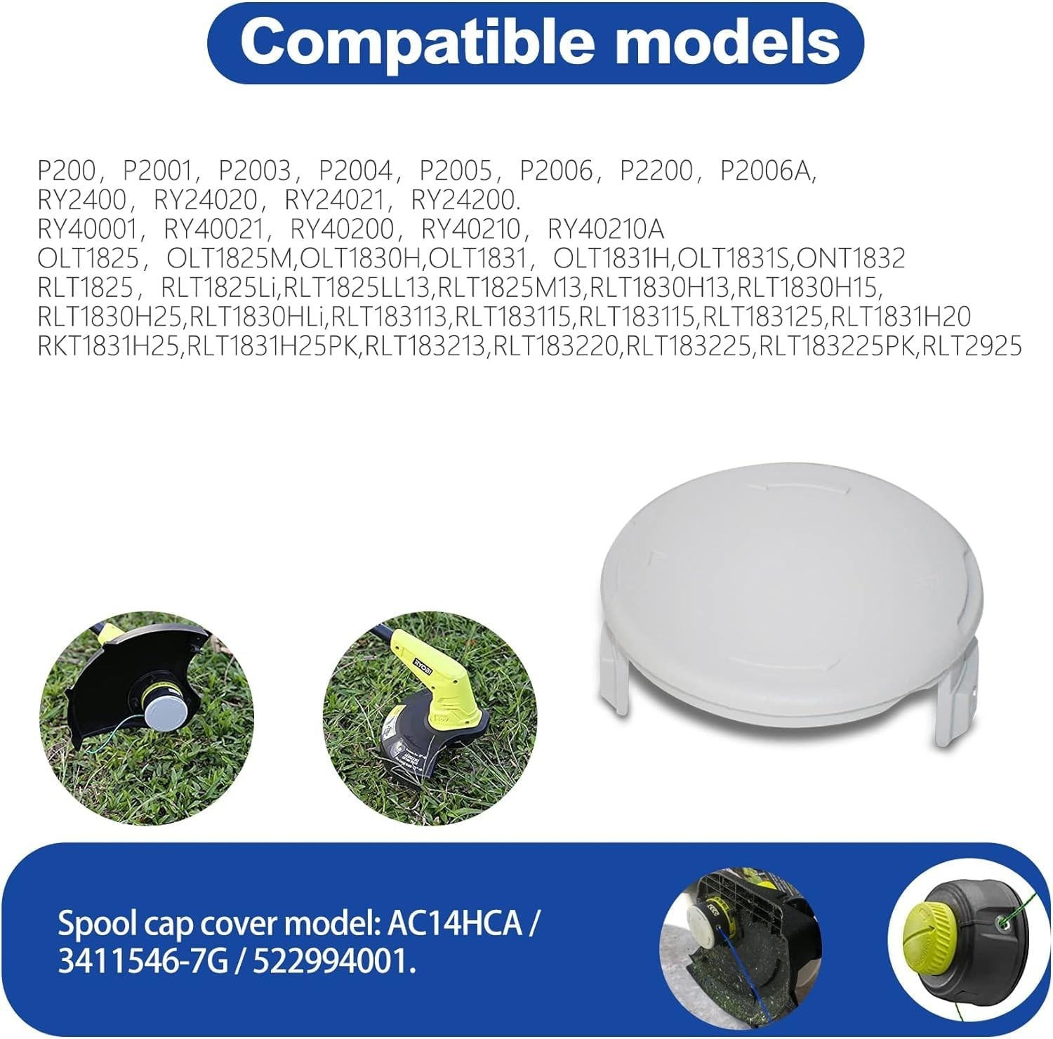 Replacement Spool Cap for Trimmer, 3 Pcs, White gallery