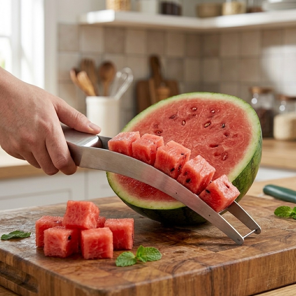 Watermelon Cube Slicer Cutter Stainless Steel Kitchen Fruit Prep Tool gallery