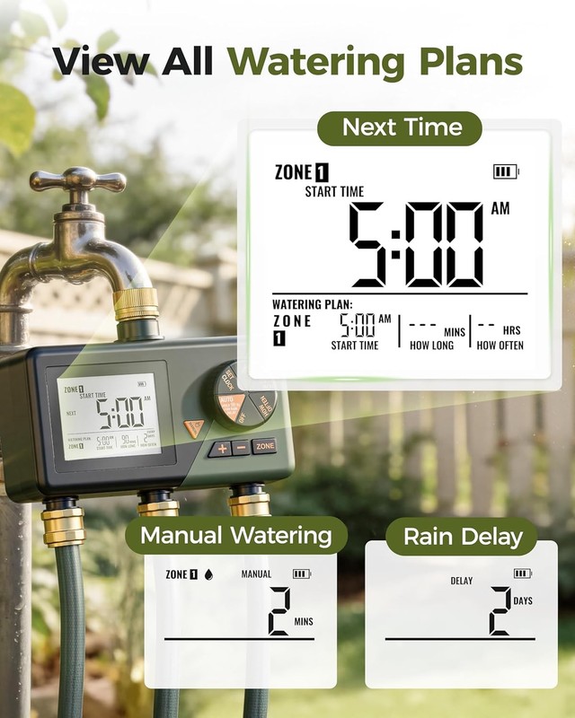 Sprinkler Timer 3 Zone Water Hose Timer for Garden Rain Delay Manual / Auto Mode gallery