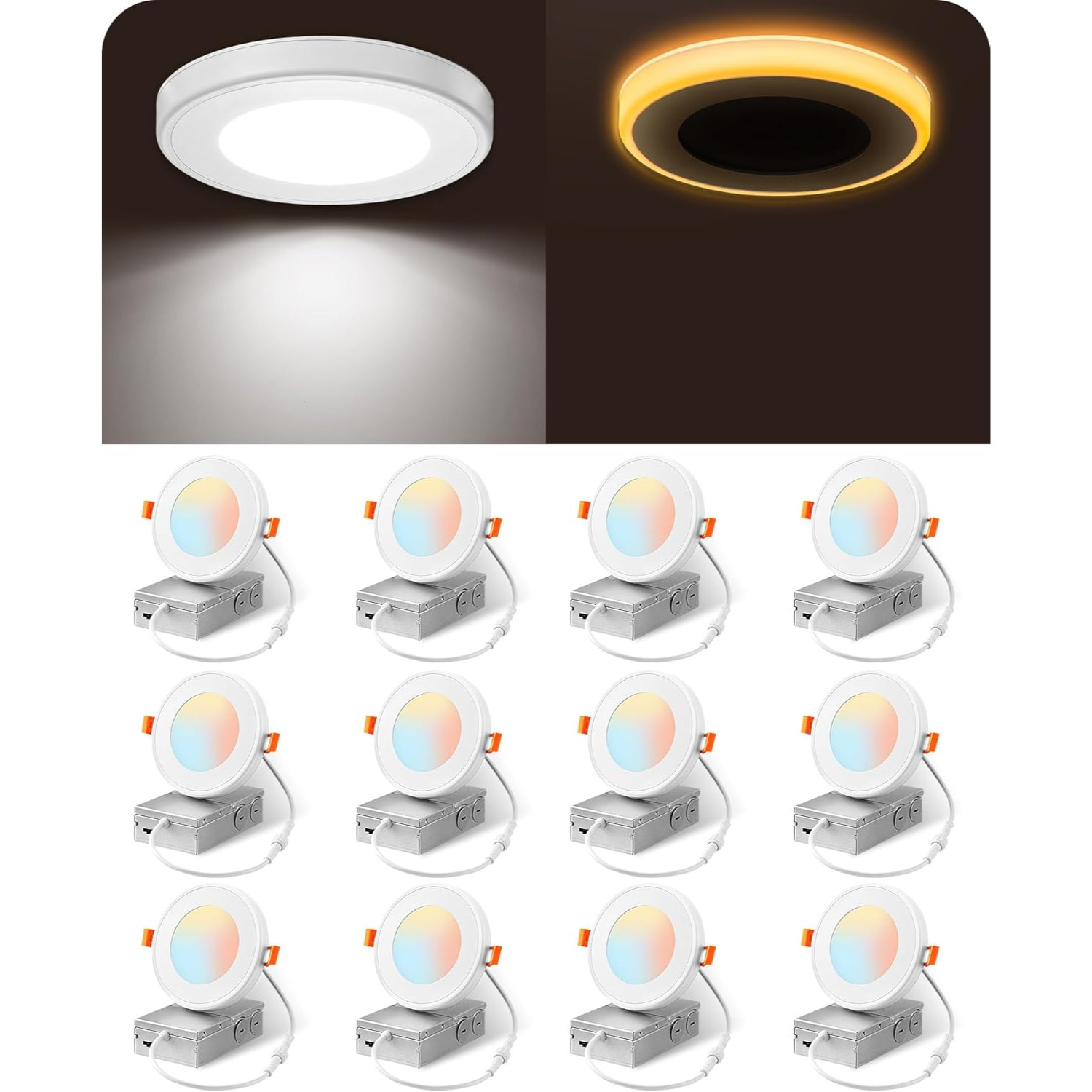 12 Pack 4 Inch Recessed Light with Night Light, 5CCT Dimmable LED Recessed Light gallery