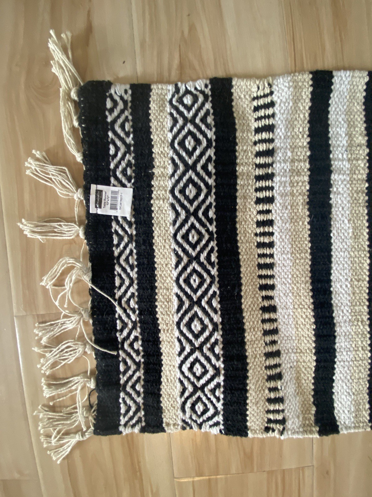 Chardin Home Table Runner 13”x72” Black White and Beige Tribal Boho gallery