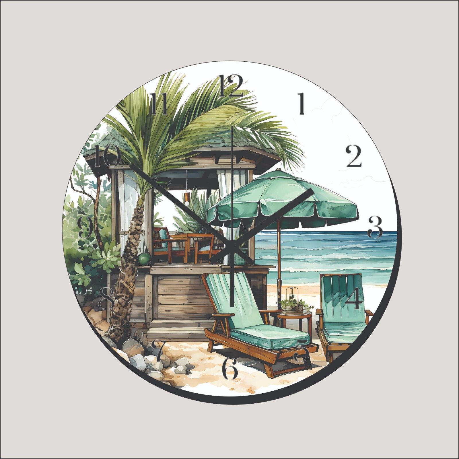 Hawaii Sandy Beaches Palm Trees Ocean View Art Wall Hanging Wall Clock art gallery
