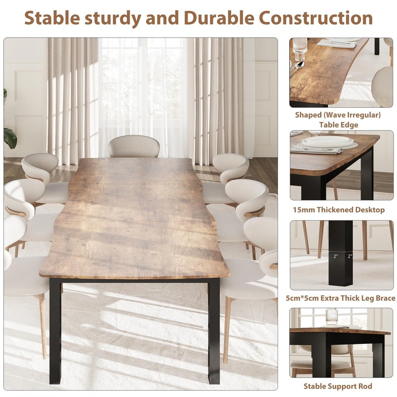 71/79'' Rectangular MDF Top 15mm Thick Irregular Edge Dining Table for Kitchen gallery