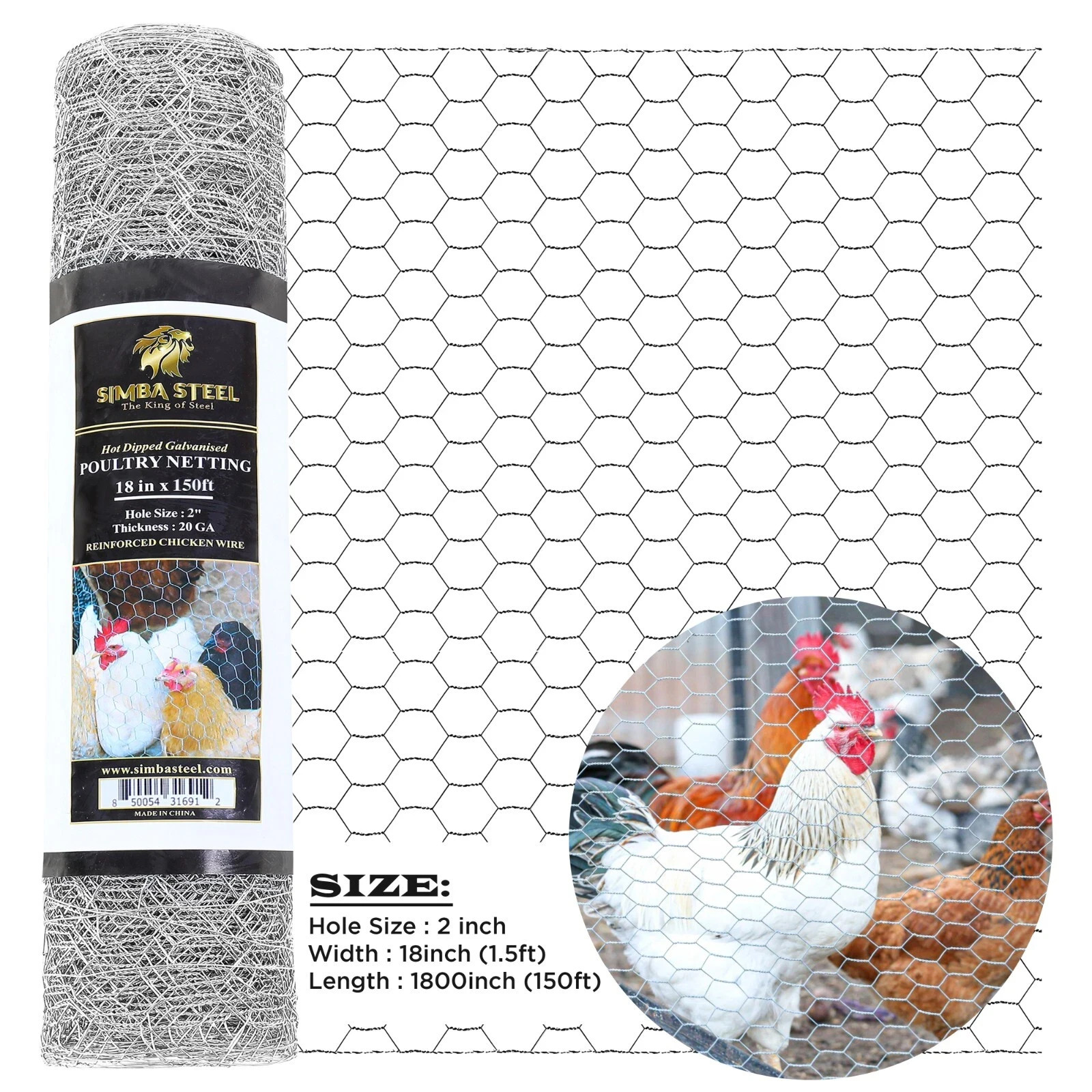 18" x 150 FT Galvanized Poultry Net BEST Metal Mesh Fencing Chicken Wire 2" Hole gallery