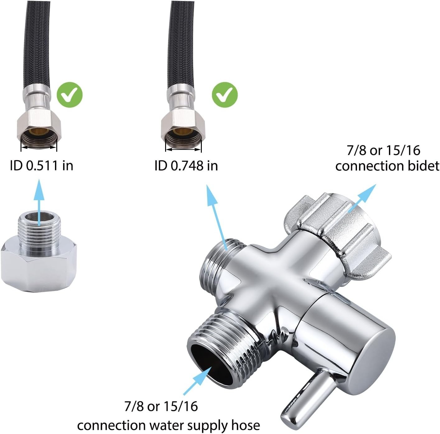 Bidet T Adapter With Shut off Valve3 Way T Valve for Bidet Metal T Adapter fo... gallery