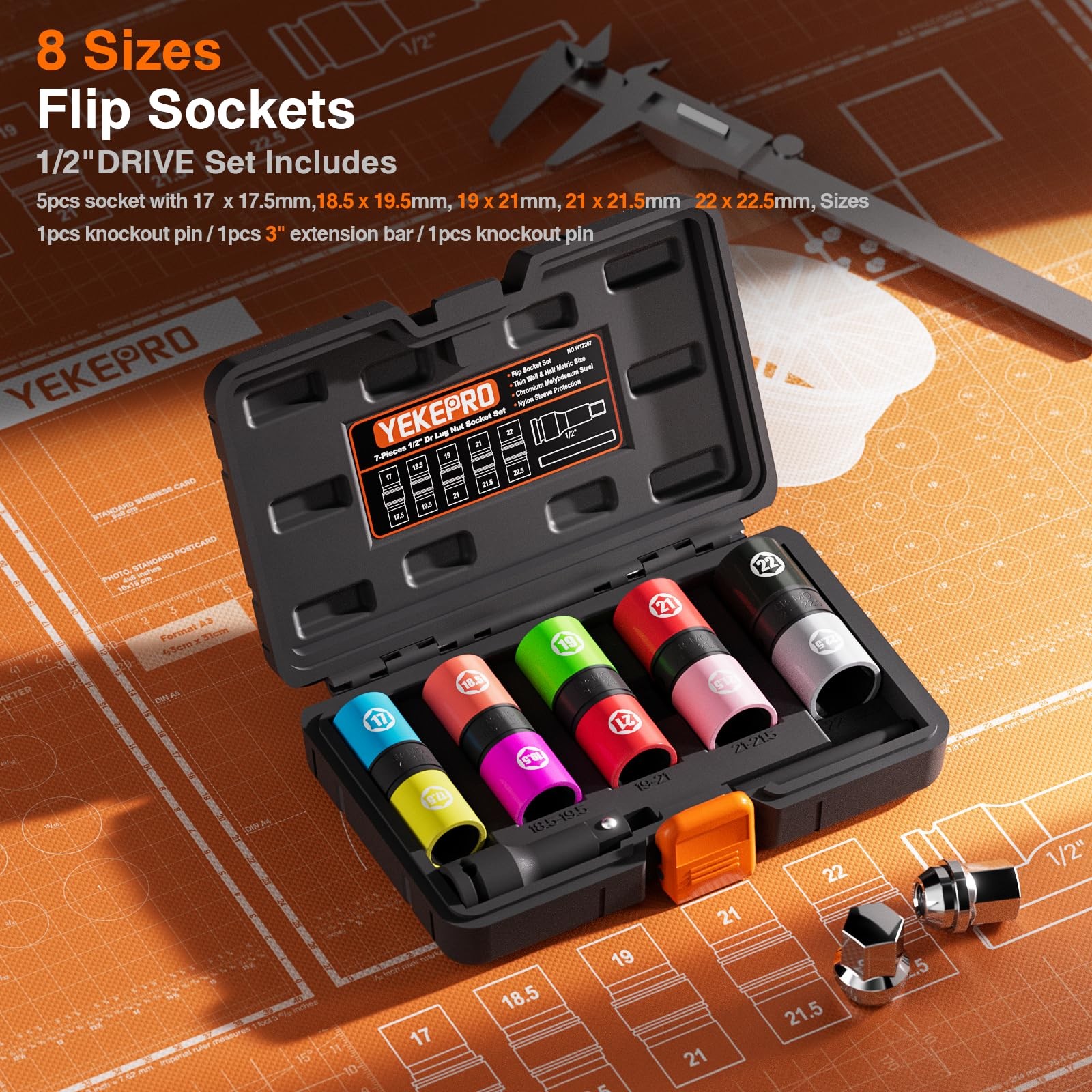 1/2-Inch Drive 7pc Half Size Lug Nut Flip Socket Set, Wheel Protector Impact ... gallery