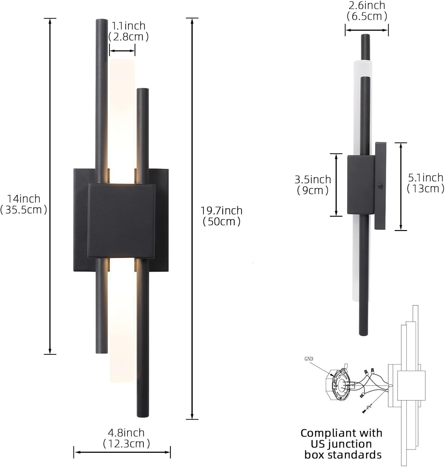 Modern LED Wall Sconce Black Acrylic Dual Bar Light 19.7" Vertical Fixture 3000K gallery