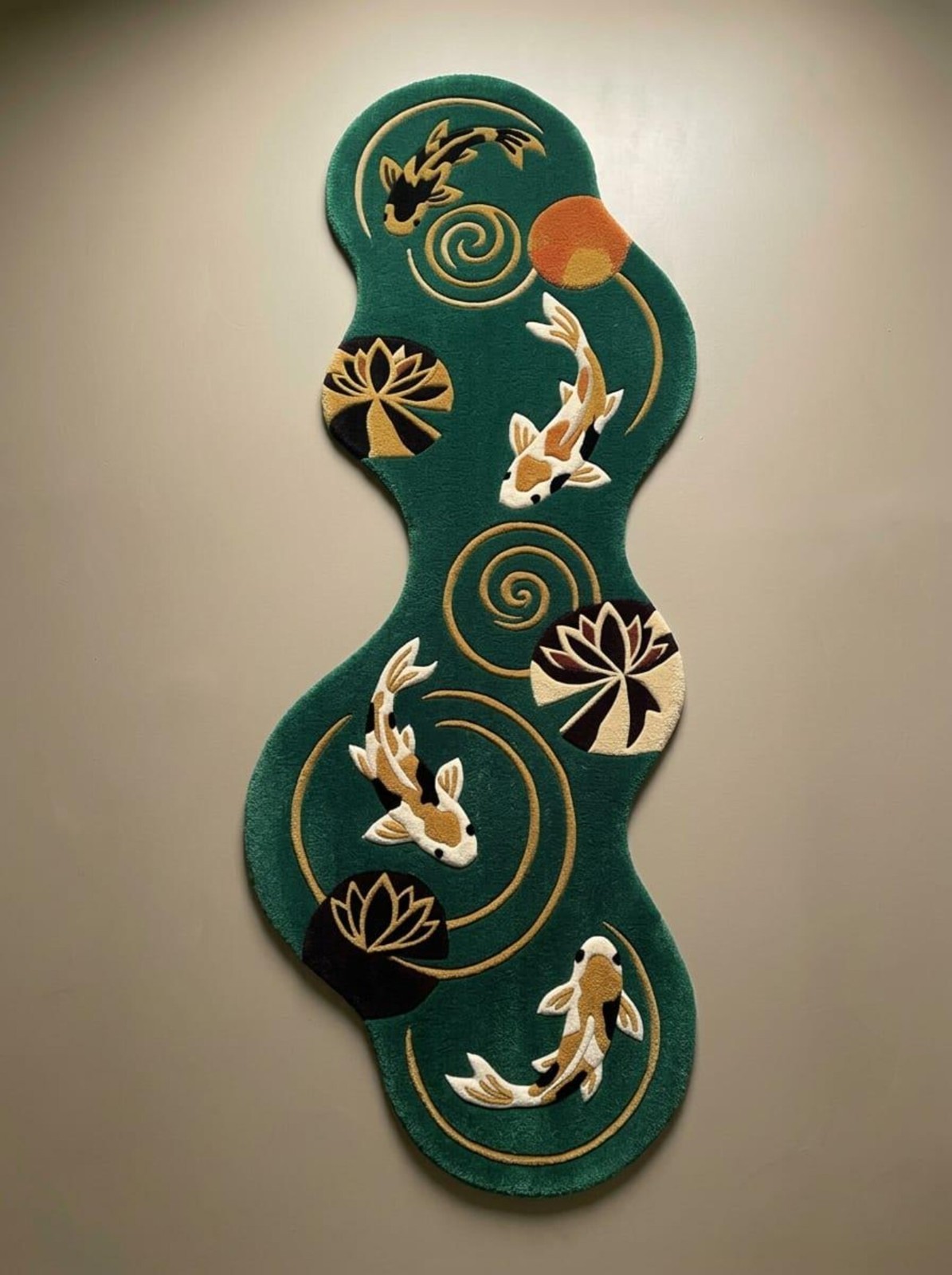 Hand Tufted Wool Koi Fish Runner Rug – Japanese Pond Home Decor Carpet gallery