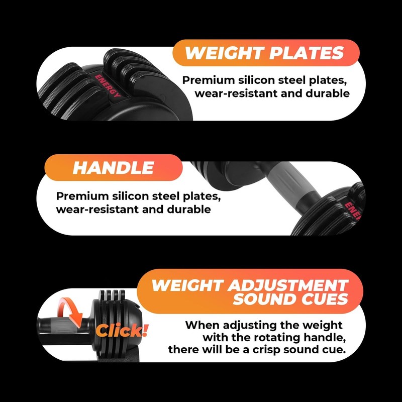 Roinoim Adjustable Dumbbell Set Black 22lb - Pair gallery