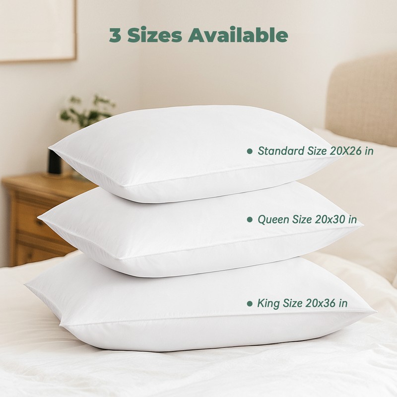 2 Pack White Goose Feather Bed Pillows Side and Back Sleepers Cotton Cover gallery