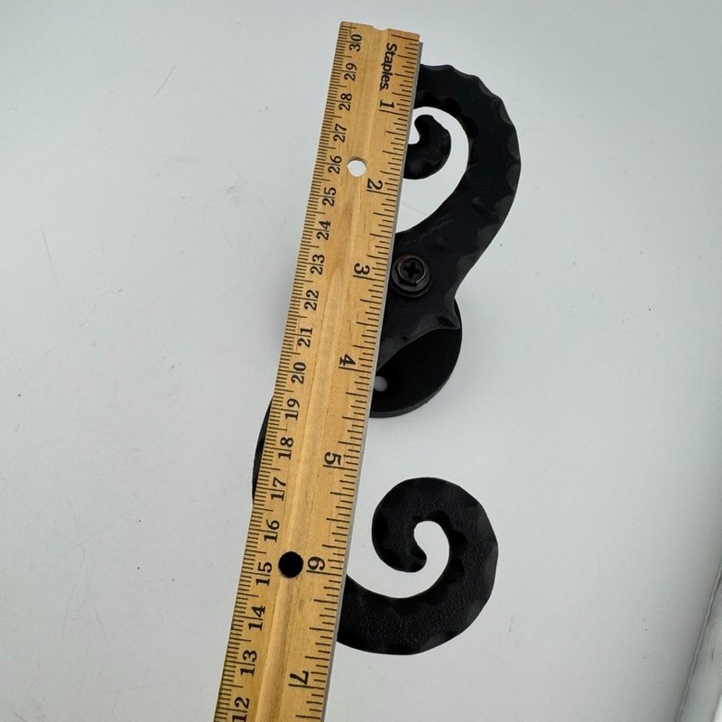 1 Pair - Black Galvanized Iron Scroll Post Mount Shutter Dogs w/ Hammered Edge gallery