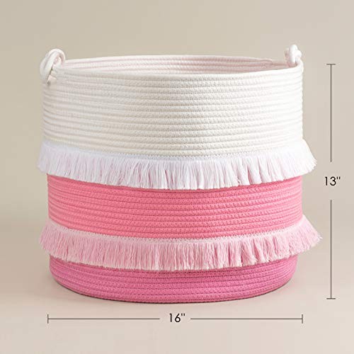 Large Rope Basket – 16''x13'' Decorative Woven Basket 40L (16"W x 13"H) Pink gallery