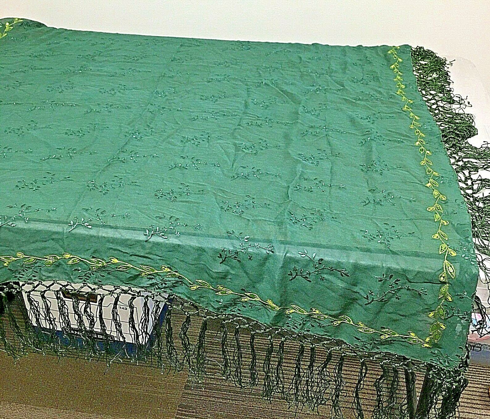 April Cornell Green Fringed & Embroidered 48" Square Including Fringe Stained gallery