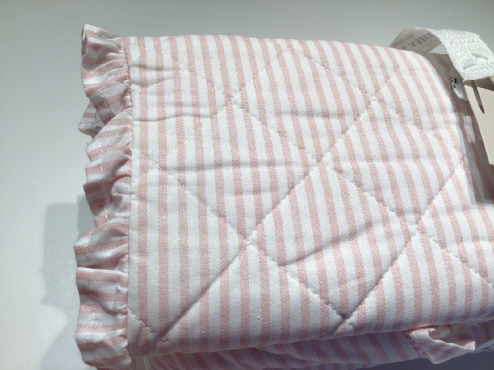 LAURA ASHLEY Standard Pillow Sham 2 PC Set Pink White Stripe Ruffled Cotton NEW gallery