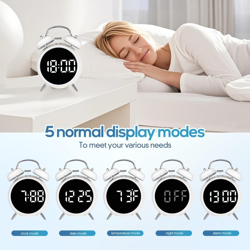Extra Loud Alarm Clock for Heavy Sleepers - Retro Metal Twin Bell, Battery/Plug- gallery